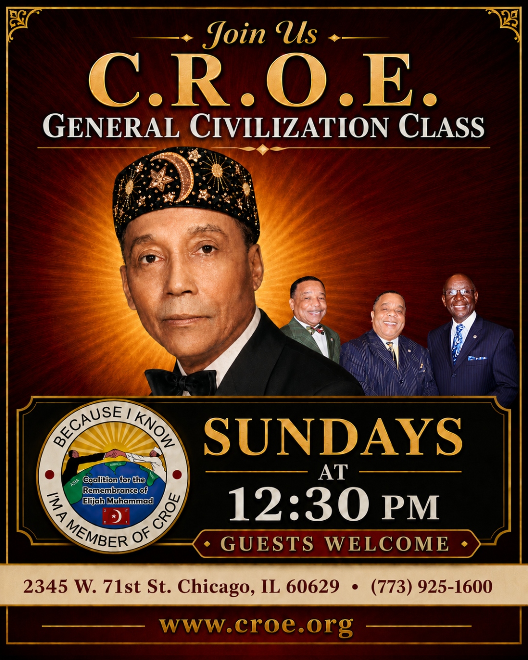 Join C.R.O.E. General Civilization Class on Sundays at 12:30 PM