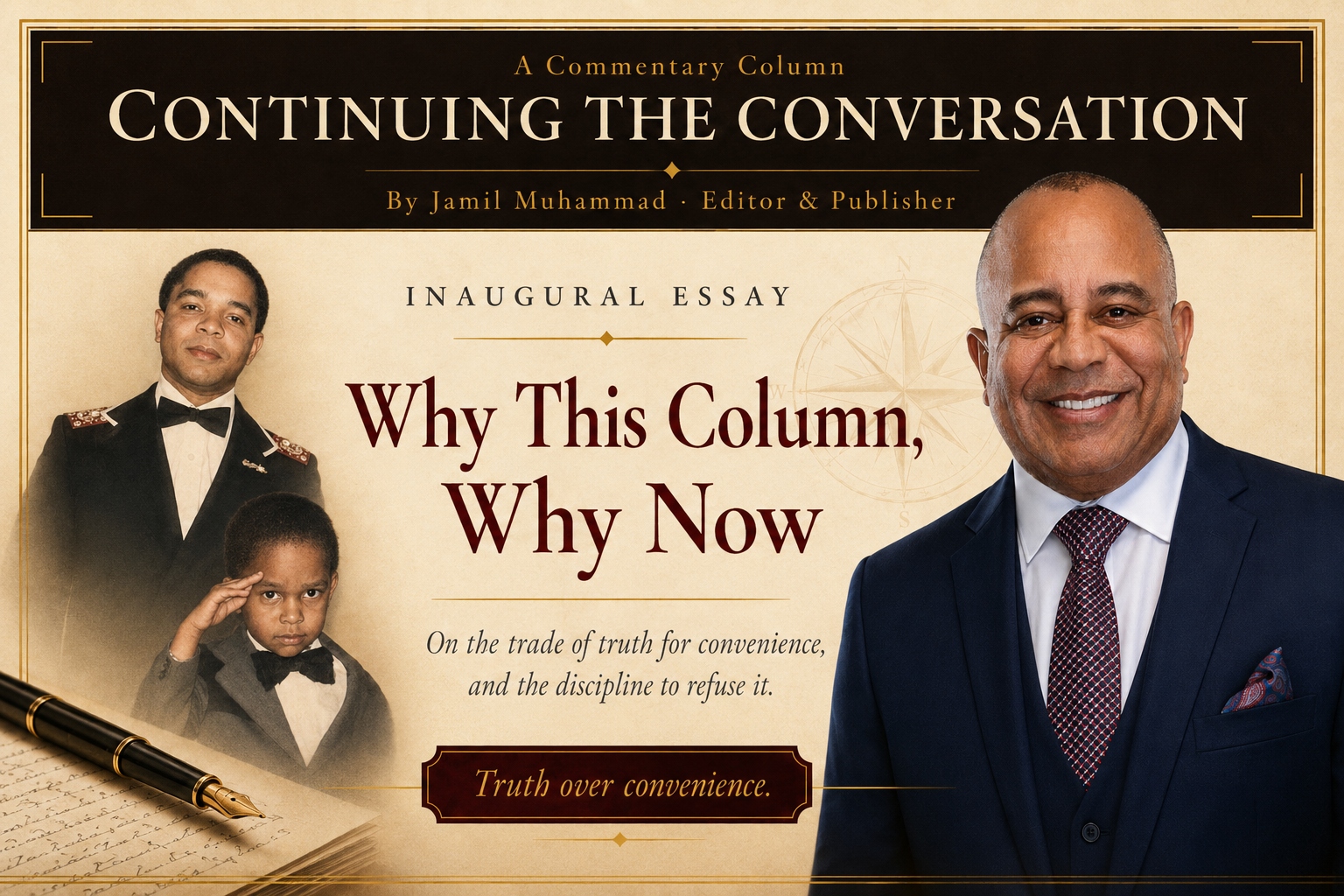 Why This Column, Why Now — cover artwork for the inaugural Continuing the Conversation essay by Jamil Muhammad